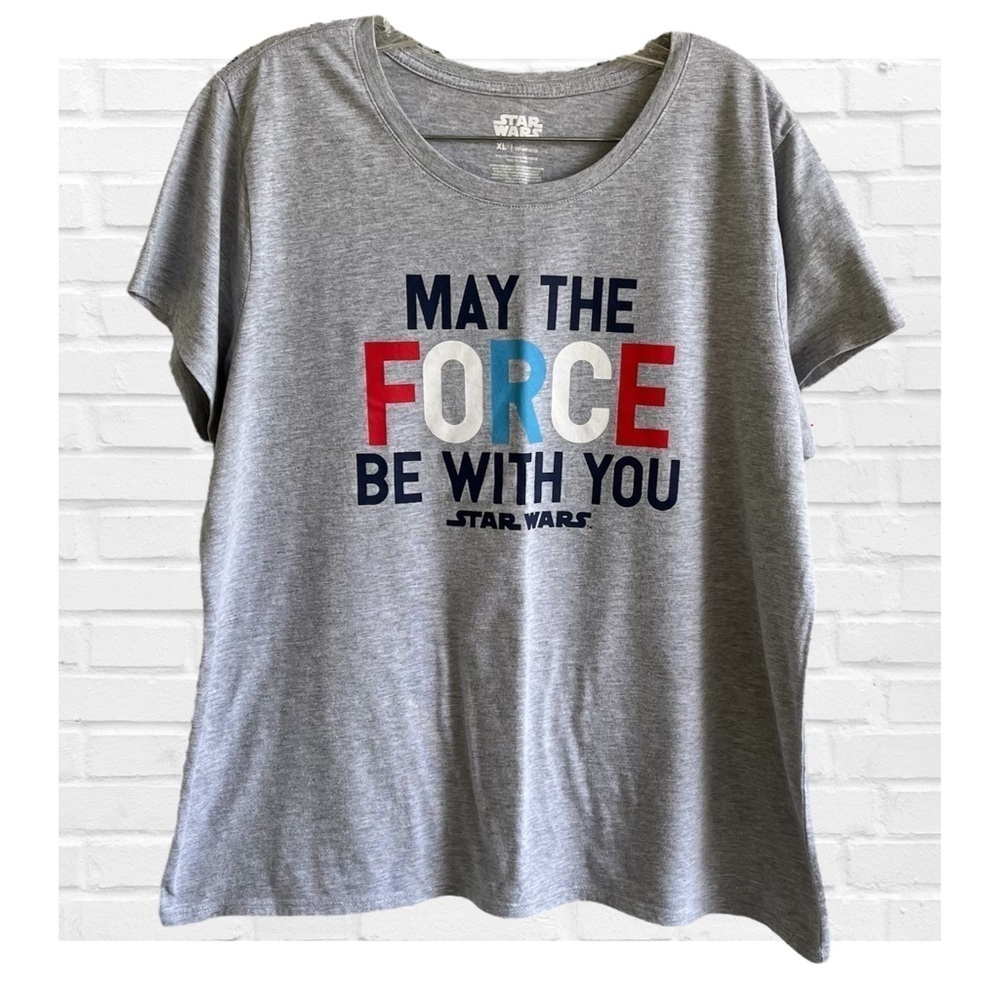 Star Wars May the Force Be With You Gray Cotton Tee Shirt Women’s Size XL